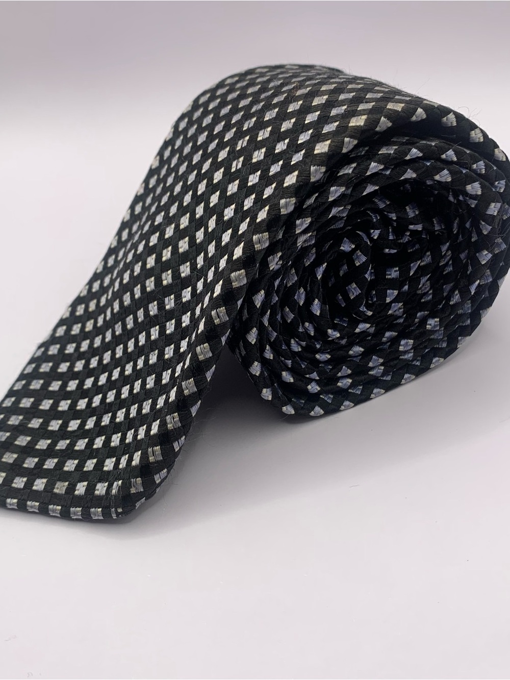Michael Kors Black Tie with Silver Windowpane Micro-Check See Description